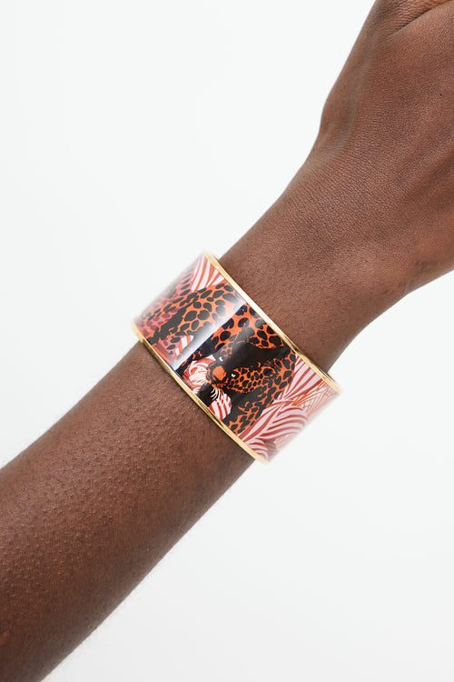 Hermès Red & Multicolour Jungle Of Eden Print Bangle
