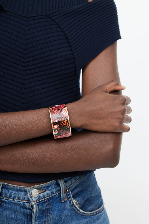Hermès Red & Multicolour Jungle Of Eden Print Bangle