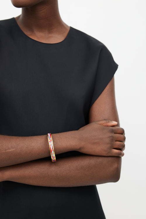 Hermès Gold & Red Narrow Fan Enamel Bangle