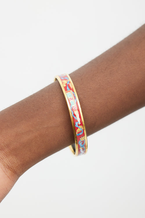 Hermès Gold & Red Narrow Fan Enamel Bangle