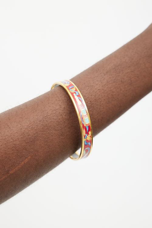 Hermès Gold & Red Narrow Fan Enamel Bangle