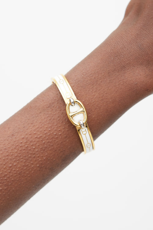 Hermès Gold & White Mini Clic Chaine D'Ancre Farandole Bracelet