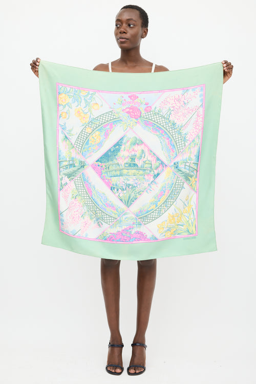 Hermès Green & Multicolour Silk Giverny 90 Scarf
