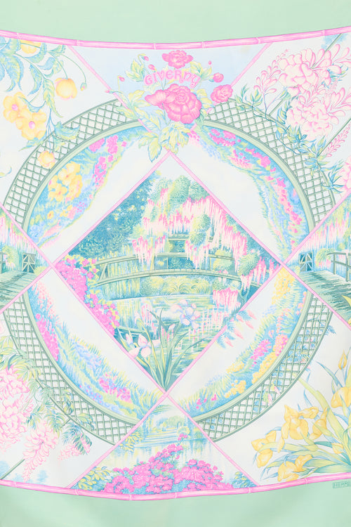 Hermès Green & Multicolour Silk Giverny 90 Scarf