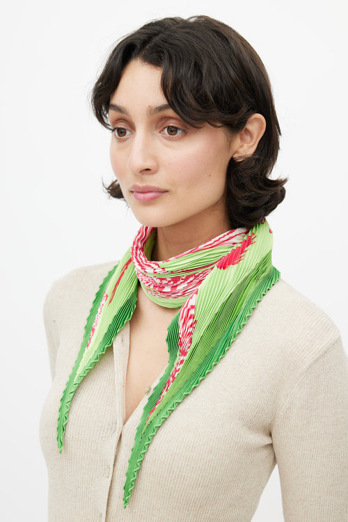 Hermès Green & Pink Silk Plisse Les Zebres II Scarf