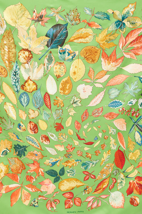 Hermès Green & Multicolour Silk Tourbillons Leaves Scarf