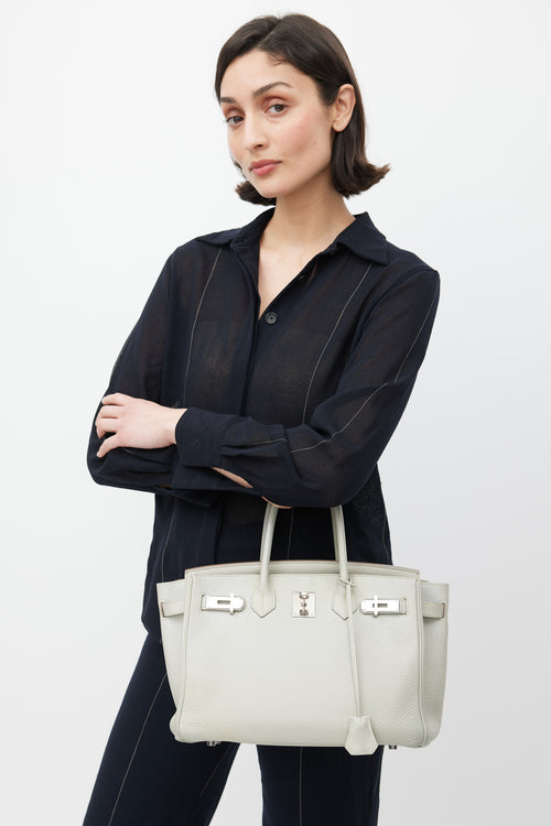 Hermès 2013 Pearl Grey Clemence Leather & Silver Birkin 30 Bag