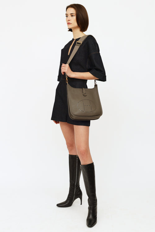 Hermes Vert De Gris Clemence Leather Evelyne III 29 Bag