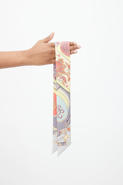 Hermès Grey & Multi Silk Festival des Amazones Print Twilly Scarf