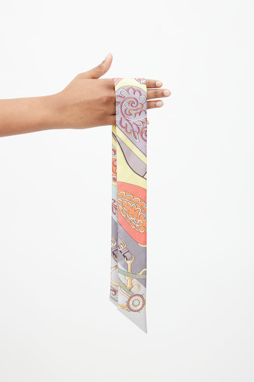Hermès Grey & Multi Silk Festival des Amazones Print Twilly Scarf