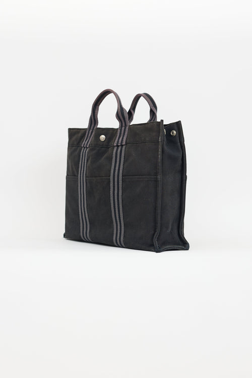 Hermès 2000s Grey & Black Toile Herline Fourre Tout MM Bag