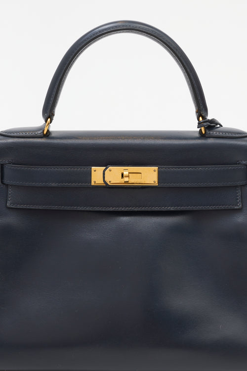 Hermès Vintage Indigo Box Kelly Retourne 28 Bag