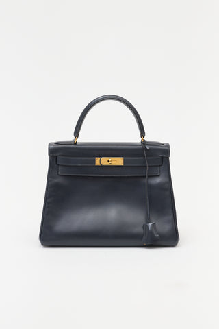 Hermès Vintage Indigo Box Kelly Retourne 28 Bag
