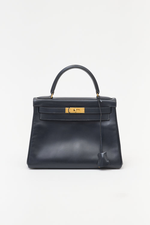 Hermès Vintage Indigo Box Kelly Retourne 28 Bag