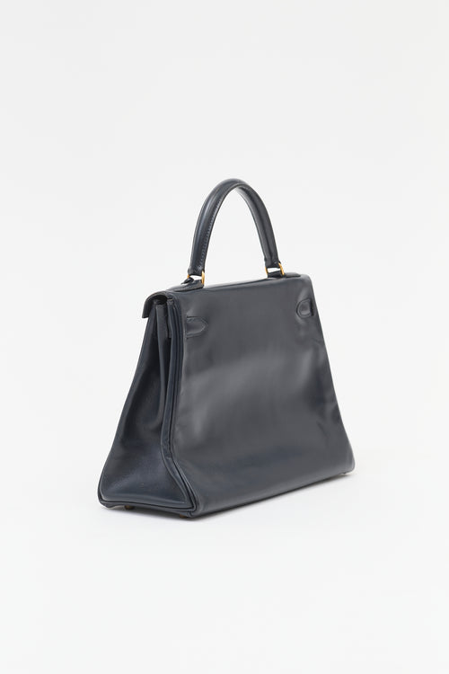Hermès Vintage Indigo Box Kelly Retourne 28 Bag