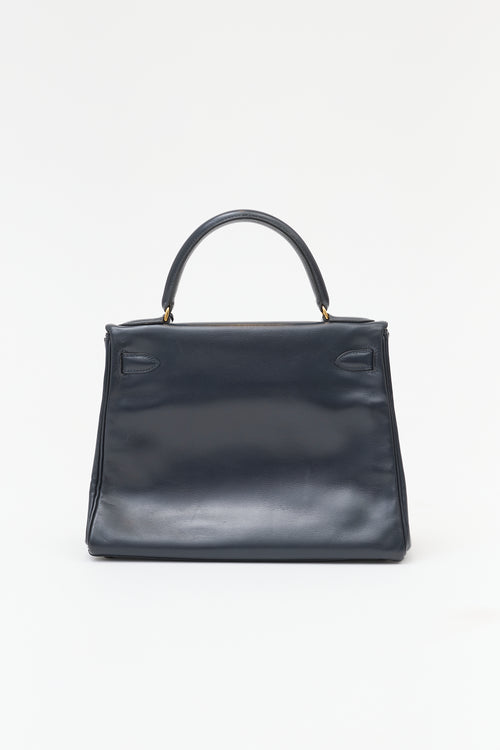 Hermès Vintage Indigo Box Kelly Retourne 28 Bag