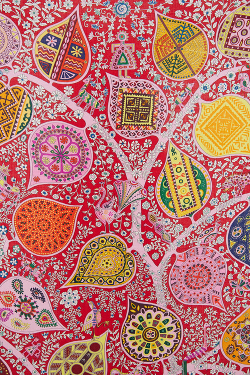 Hermès Red L'arbre De Vie Cashmere Blend Scarf