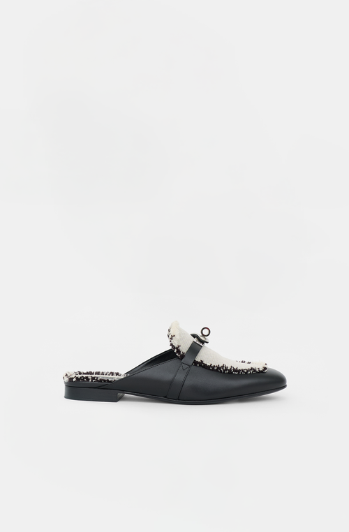 Hermès Leather & Toile Fringe Oz Mule