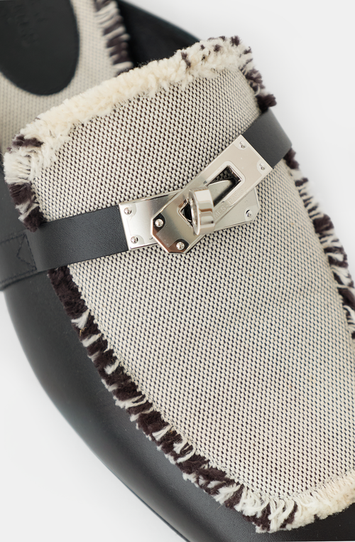 Hermès Leather & Toile Fringe Oz Mule