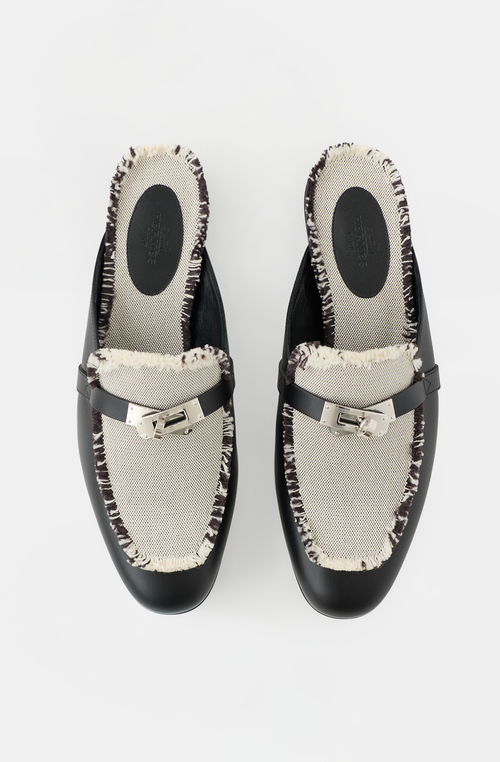 Hermès Leather & Toile Fringe Oz Mule