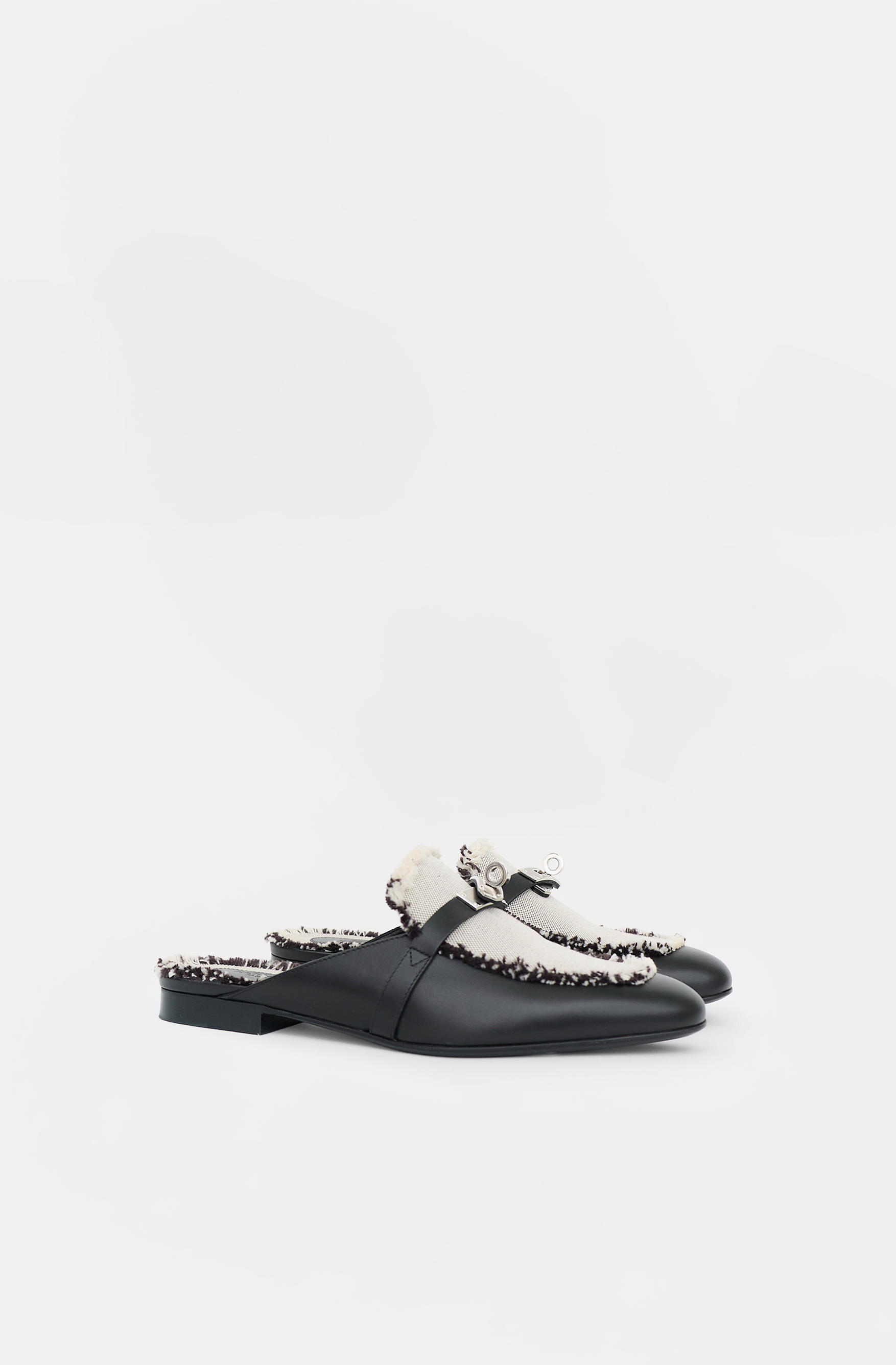 Hermès Leather & Toile Fringe Oz Mule