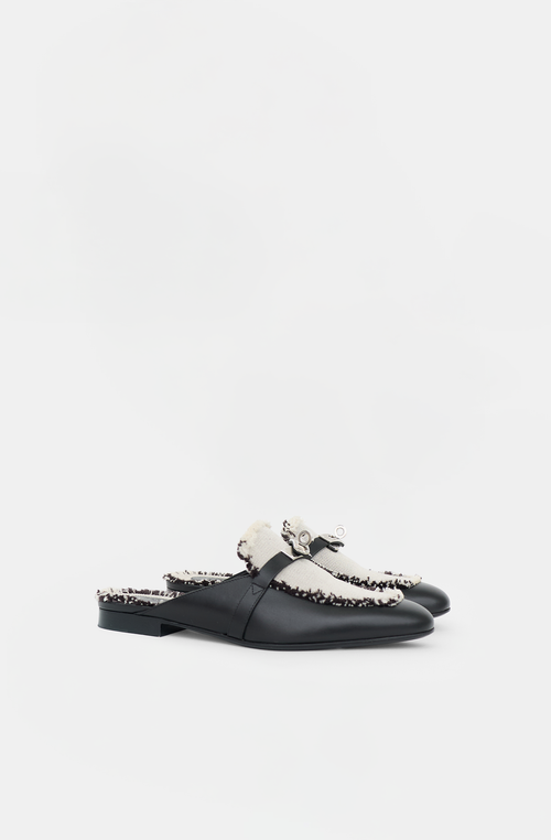 Hermès Leather & Toile Fringe Oz Mule