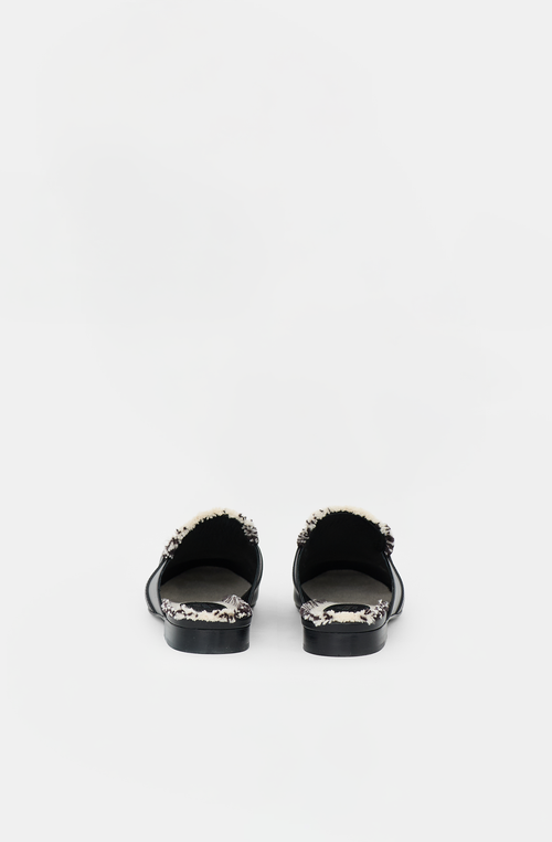 Hermès Leather & Toile Fringe Oz Mule