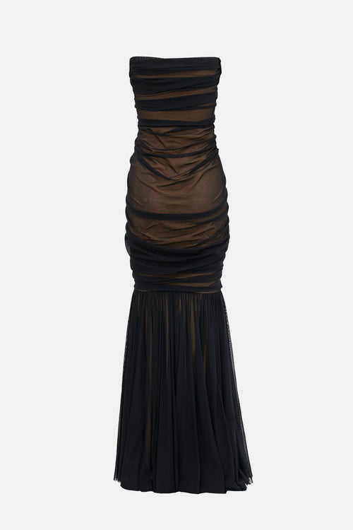 Norma Kamali Mesh Ruched Maxi Dress