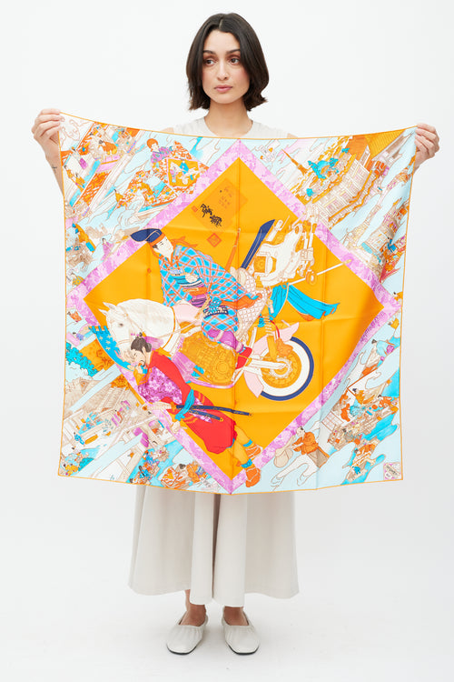 Hermès Orange & Multicolour Les Artisans de Hermès 90 Scarf