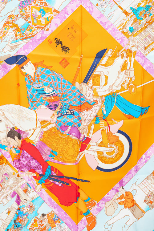 Hermès Orange & Multicolour Les Artisans de Hermès 90 Scarf