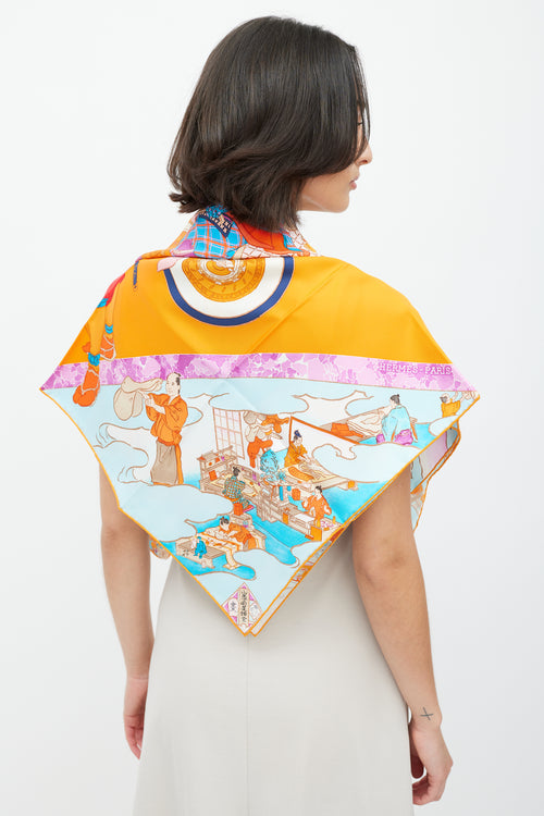 Hermès Orange & Multicolour Les Artisans de Hermès 90 Scarf