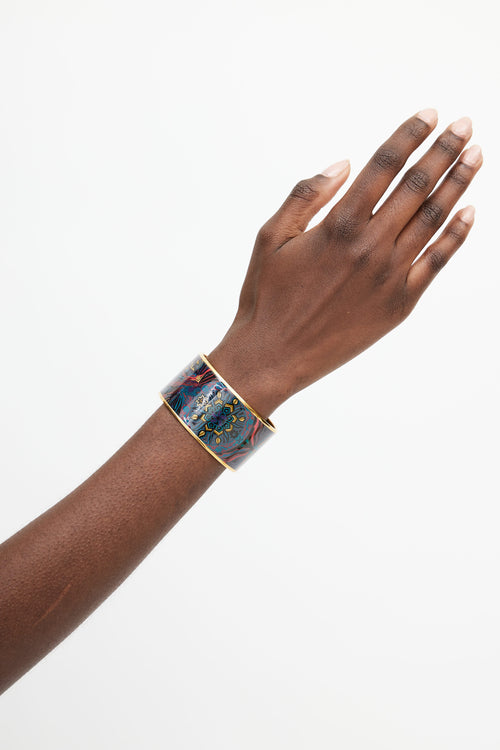 Hermès Navy & Multicolour Palladium Du Vent Print Bangle