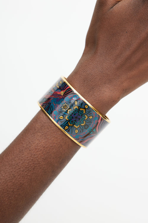 Hermès Navy & Multicolour Palladium Du Vent Print Bangle
