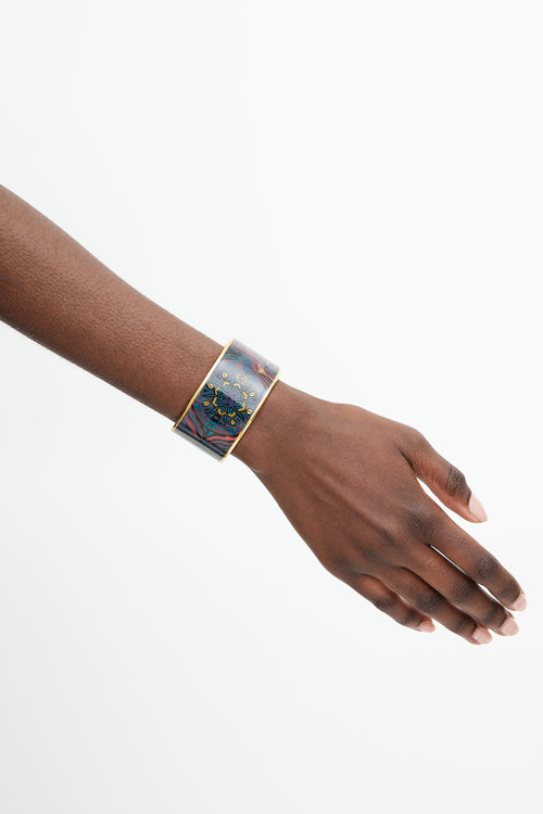 Hermès Navy & Multicolour Palladium Du Vent Print Bangle