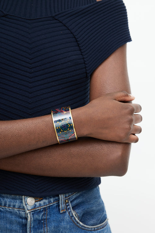 Hermès Navy & Multicolour Palladium Du Vent Print Bangle