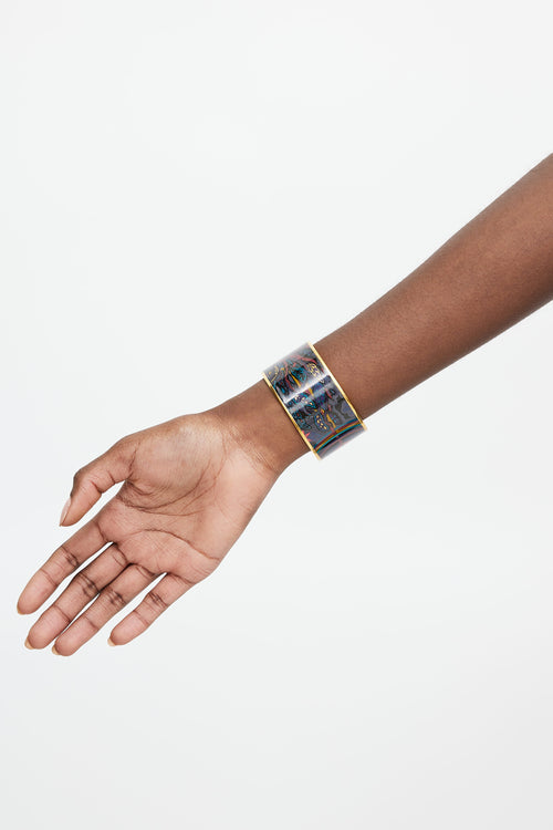 Hermès Navy & Multicolour Palladium Du Vent Print Bangle