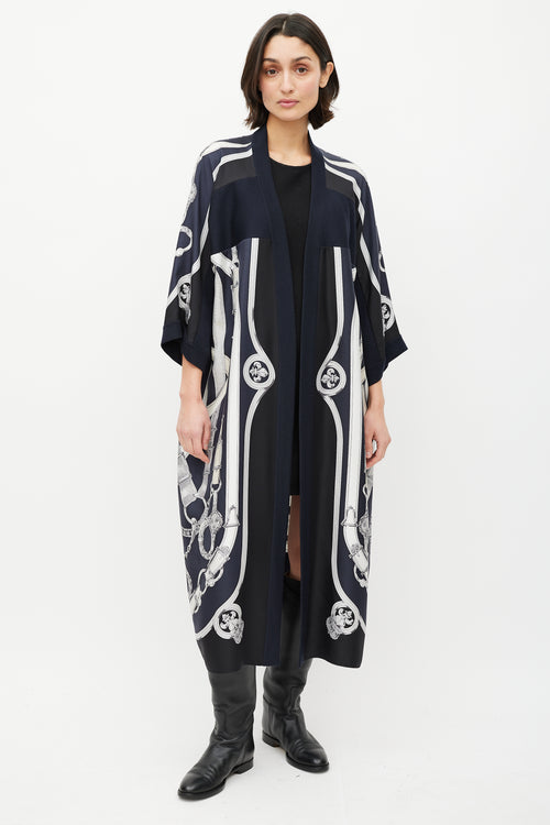 Hermès Navy & Cream Silk Stirrup Cardigan