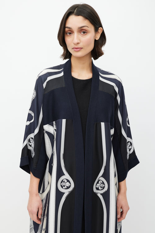 Hermès Navy & Cream Silk Stirrup Cardigan