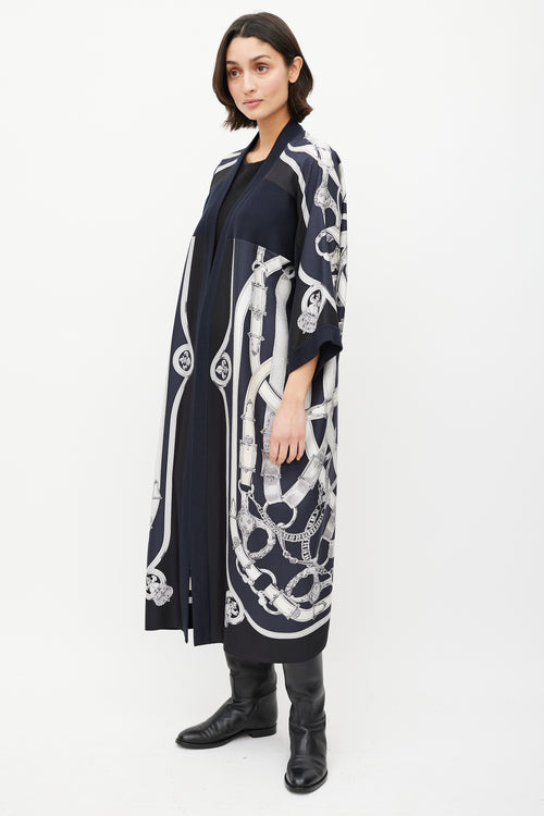 Hermès Navy & Cream Silk Stirrup Cardigan