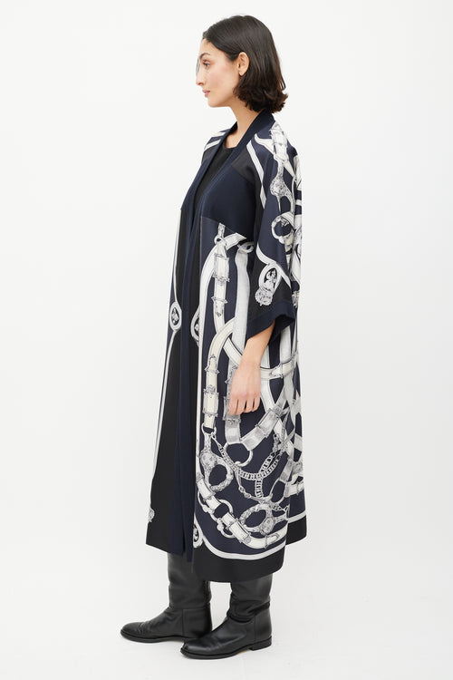 Hermès Navy & Cream Silk Stirrup Cardigan