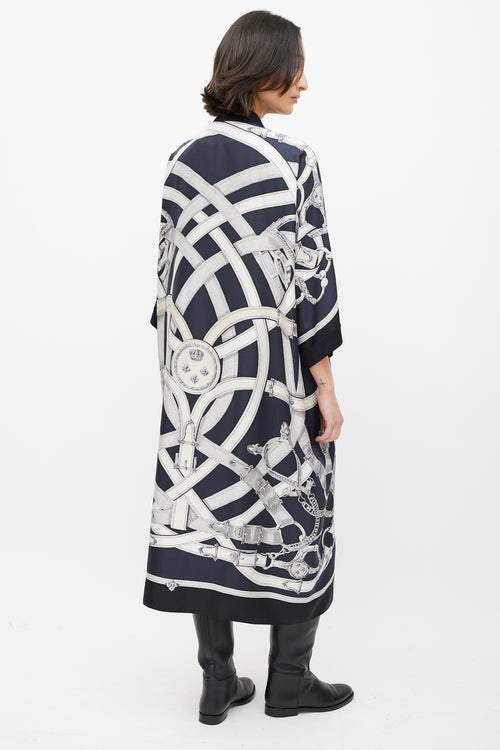 Hermès Navy & Cream Silk Stirrup Cardigan
