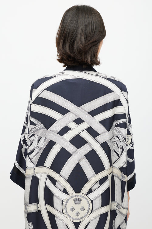 Hermès Navy & Cream Silk Stirrup Cardigan