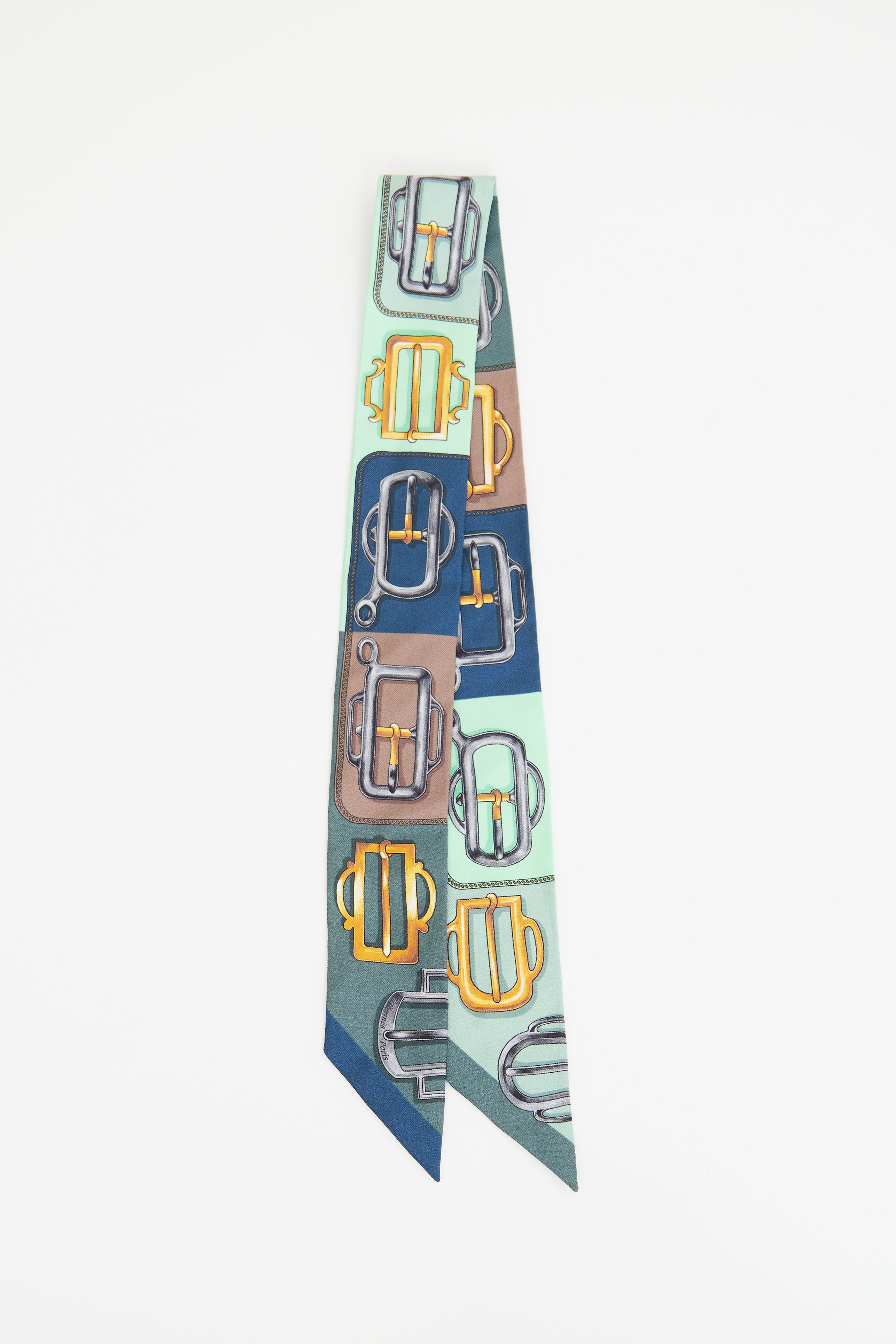Hermès Green D'Attelage Silk Twilly