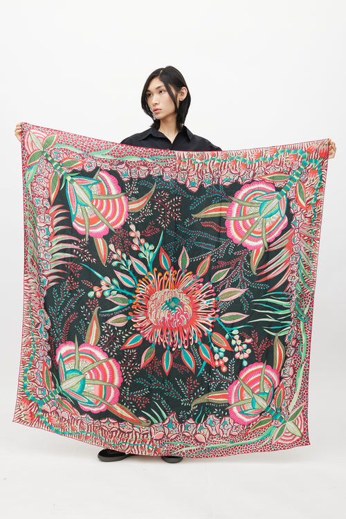 Hermès Navy & Multi Silk Flower Of South Africa 140 Scarf