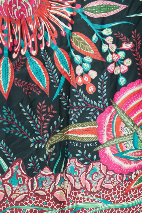 Hermès Navy & Multi Silk Flower Of South Africa 140 Scarf
