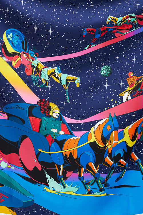 Hermès Blue & Multicolour Space Derby 90 Scarf