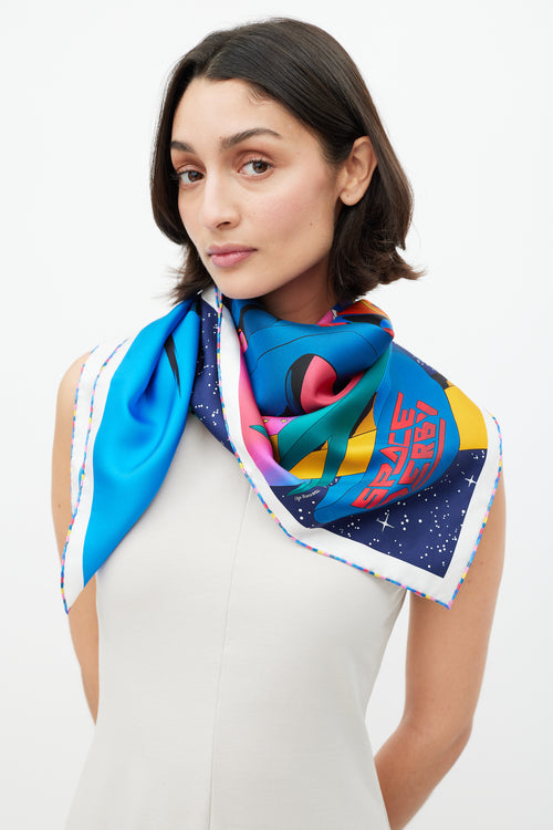 Hermès Blue & Multicolour Space Derby 90 Scarf