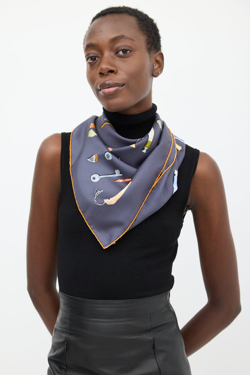 Hermès Navy & Multicolour Silk Carre en Boucles 90 Scarf