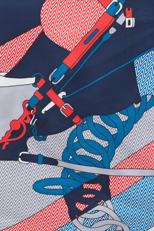 Hermès Navy & Multicolour Harnais de Cabriolet 45 Scarf