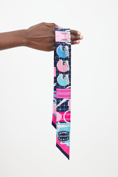 Hermès Navy & Pink Silk Tatersale Twilly